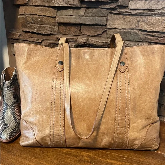 Frye Melissa Shopper Tote Distressed leather Bag -Beige- $358 - Picture 2 of 16